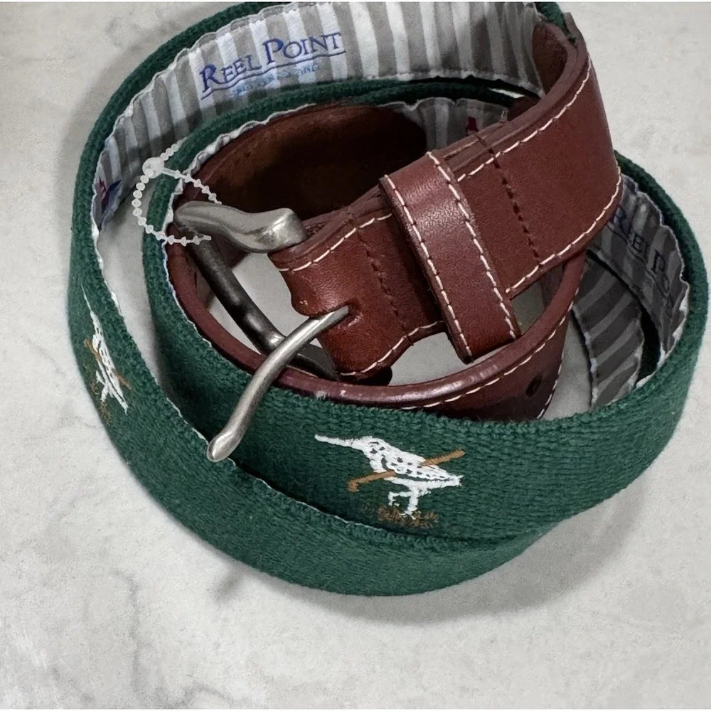 REEL POINT SHELTER ISLAND Embroidered Golf Belt THE CREEK Locust Valley 42 Green